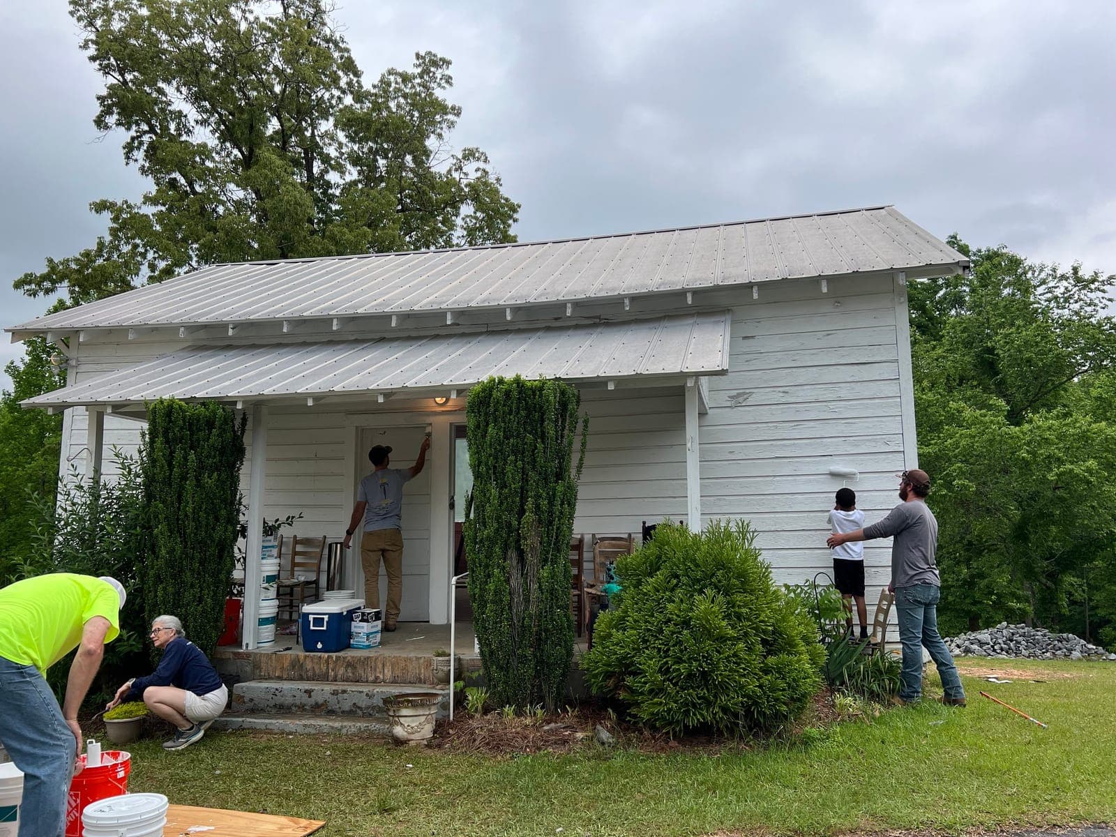 Exterior of the one-room Soapstone School during its renovation